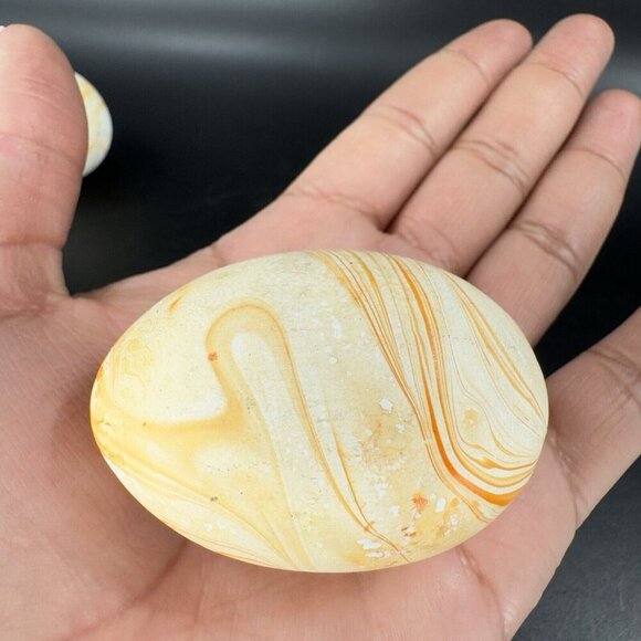 Vintage Nemadji Pottery Hand Made Ceramic Swirl Egg Shaped Figurine Set 2 USA - Picture 7 of 14